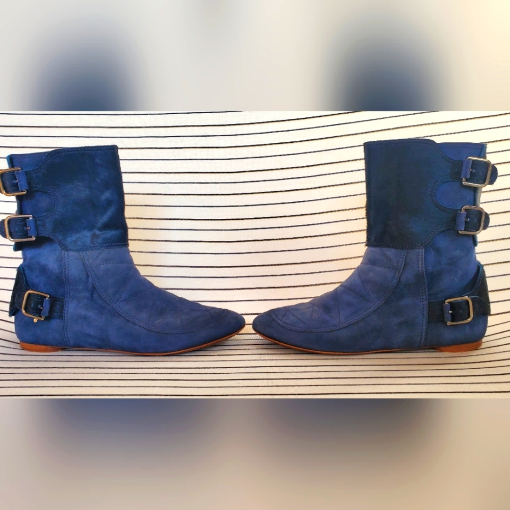 Laurence Dacade Luxury Booties Blue Suede- Fur  Rare sz 38